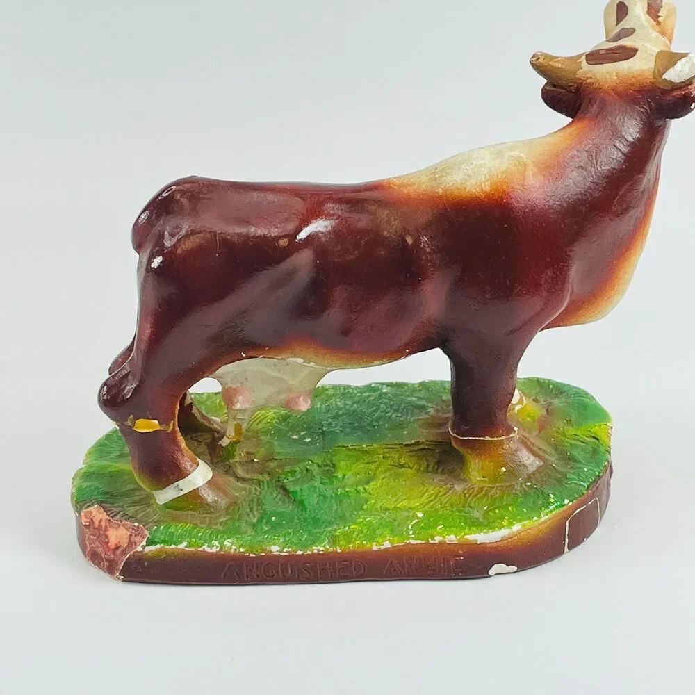 VTG Chalkware Cow Standing on Udder It's A Long Hard Pull Humor Anguished Annie